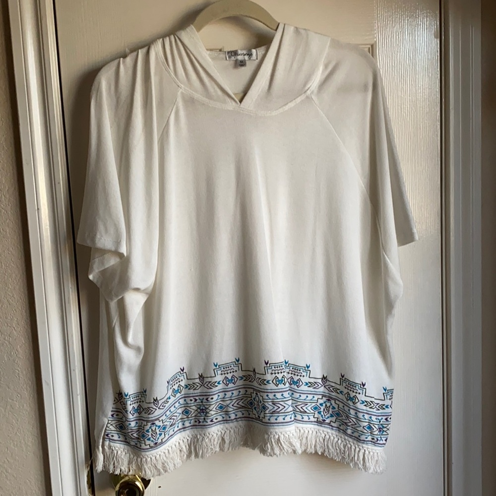 Short sleeve fringe hoodie